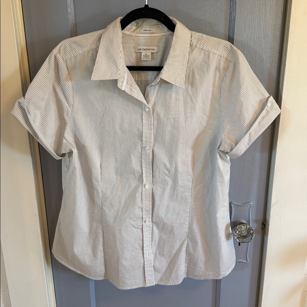 Liz Claiborne White and Light Blue Pinstripe Button-Down Shirt